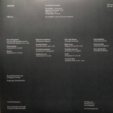 Jan Garbarek / Hilliard Ensemble, The - Officium (2014) [2LP] 180g