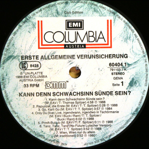 EAV (Erste Allgemeine Verunsicherung) - Kann Denn Schwachsinn Sünde Sein...? (1989) [2LP]