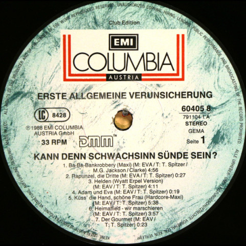 EAV (Erste Allgemeine Verunsicherung) - Kann Denn Schwachsinn Sünde Sein...? (1989) [2LP]