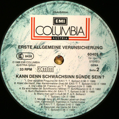 EAV (Erste Allgemeine Verunsicherung) - Kann Denn Schwachsinn Sünde Sein...? (1989) [2LP]