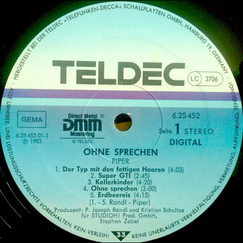 Thomas Piper (2) - Ohne Sprechen (1983) [1LP]