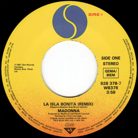 Madonna - La Isla Bonita (1987) [7"]