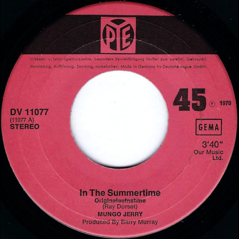 Mungo Jerry - In The Summertime (Originalaufnahme) (1970) [7"]