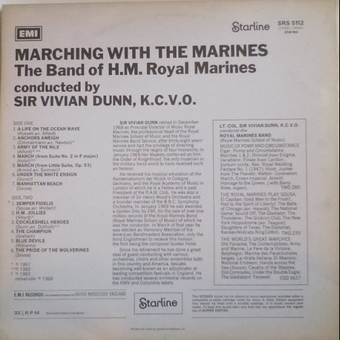 Band Of H.M. Royal Marines (Royal Marines School Of Music), The , Conductor: Vivian Dunn - Marching With The Marines [1LP]