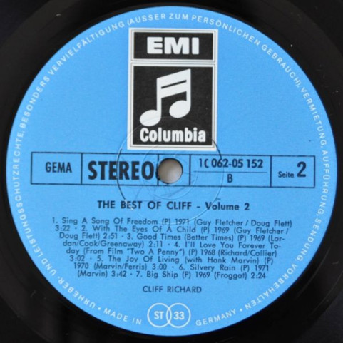 Cliff Richard - The Best Of Cliff, Vol. 2 (1972) [1LP]