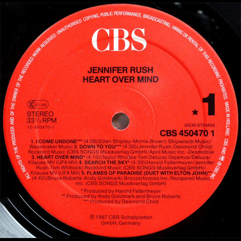 Jennifer Rush - Heart Over Mind (1987) [1LP]