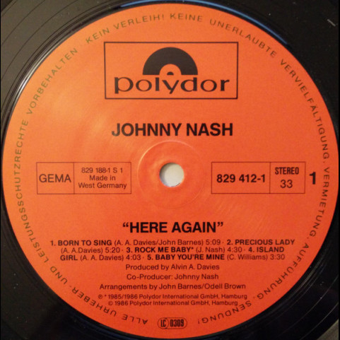 Johnny Nash - Here Again (1986) [1LP]