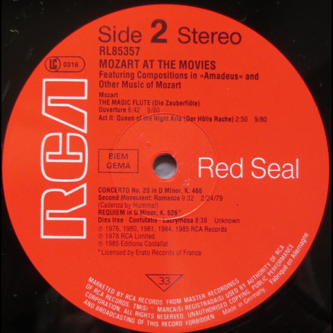 Wolfgang Amadeus Mozart - Mozart Superstar - Mozart At The Movies (1985) [1LP]
