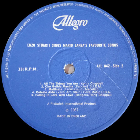 Enzo Stuarti - Enzo Stuarti Sings Mario Lanza's Favourite Songs (1967) [1LP]
