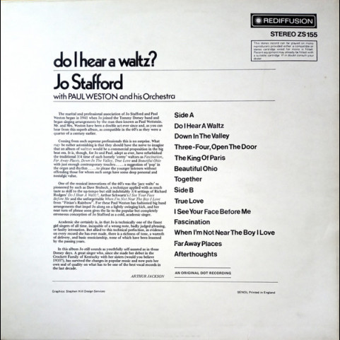 Jo Stafford With Paul Weston And His Orchestra - Do I Hear A Waltz? (1973) [1LP]