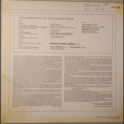 Florence Foster Jenkins / Jenny Williams And Thomas Burns - The Glory (????) Of The Human Voice [1LP]