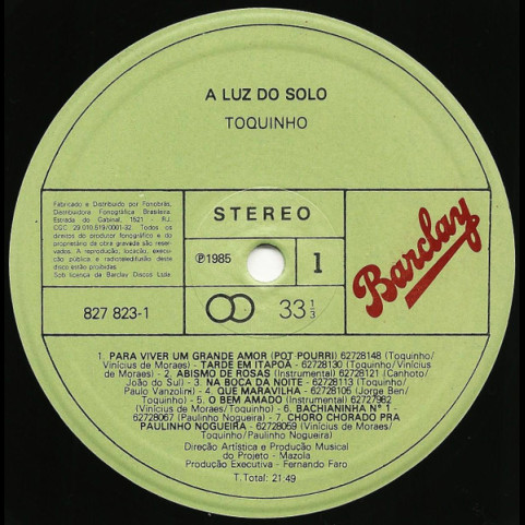 Toquinho - A Luz Do Solo (1985) [1LP]