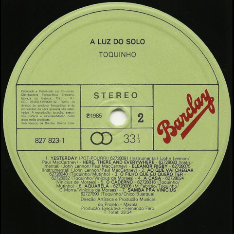Toquinho - A Luz Do Solo (1985) [1LP]