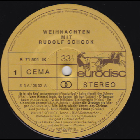 Rudolf Schock / Ivan Eröd / Wolfgang Meyer (2) / RIAS Kinderchor / RIAS-Kammerchor / Günther Arndt ᐧ Berliner Symphoniker / Rudolf Kempe ᐧ Bamberger Symphoniker - Weihnachten Mit Rudolf Schock [1LP]