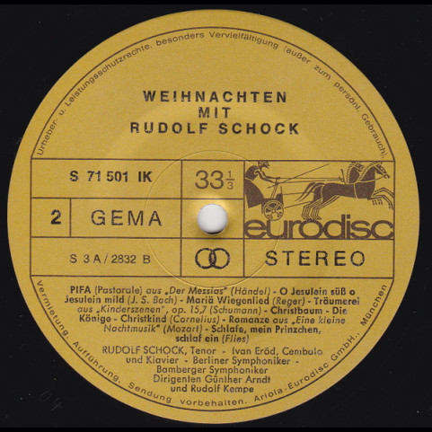 Rudolf Schock / Ivan Eröd / Wolfgang Meyer (2) / RIAS Kinderchor / RIAS-Kammerchor / Günther Arndt ᐧ Berliner Symphoniker / Rudolf Kempe ᐧ Bamberger Symphoniker - Weihnachten Mit Rudolf Schock [1LP]