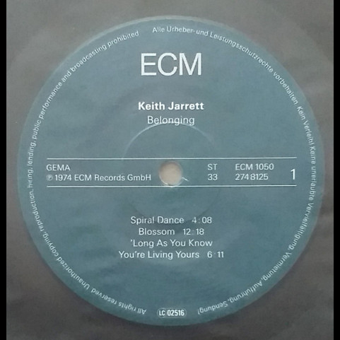 Jan Garbarek, Keith Jarrett, Palle Danielsson, Jon Christensen - Belonging (2015) [1LP]