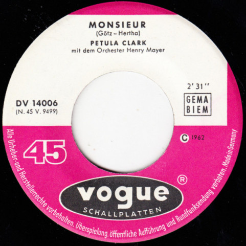 Petula Clark - Monsieur (1962) [7"]