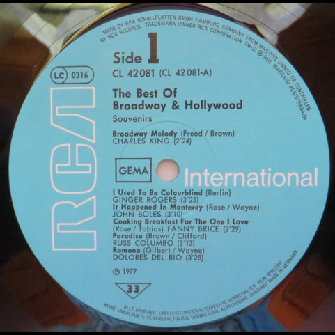 Various - The Best Of Broadway And Hollywood Souvenirs (1977) [1LP]