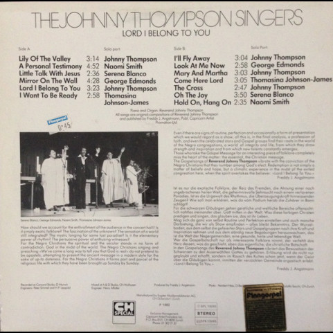 Johnny Thompson Singers, The - Lord I Belong To You (1981) [1LP]