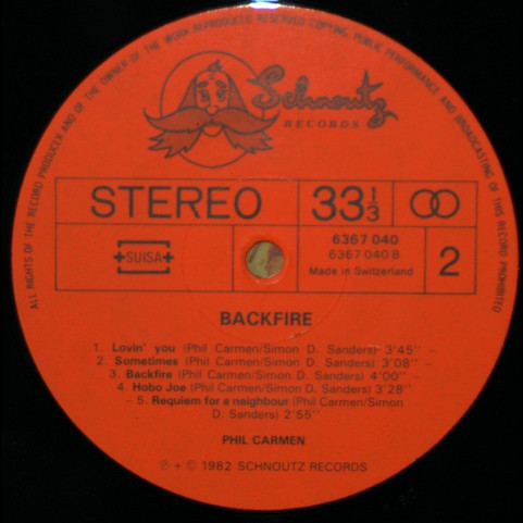 Phil Carmen - Backfire (1982) [1LP]