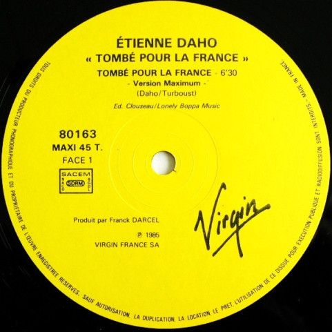 Etienne Daho - Tombé Pour La France (1985) [12"]