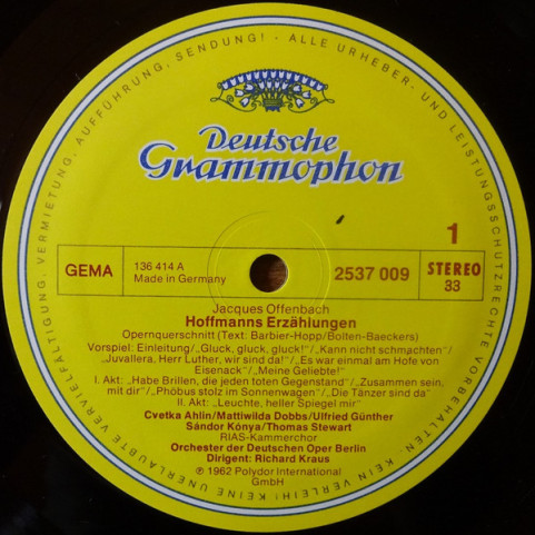 Jacques Offenbach, Mattiwilda Dobbs • Gladys Kuchta • Hedi Klug • Cvetka Ahlin • Sándor Kónya Dirigent: Richard Kraus - Hoffmanns Erzählungen In Deutscher Sprache [1LP]
