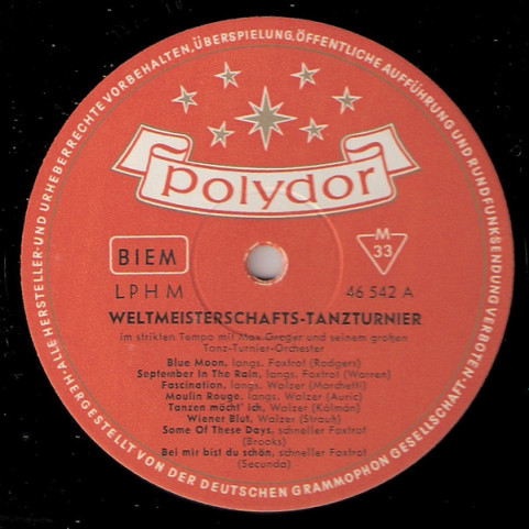 Max Greger Und Sein Orchester - Weltmeisterschafts-Tanzturnier Im Strikten Tempo Mit Max Greger Und Seinem Großen Tanz-Turnier-Orchester (1963) [1LP]