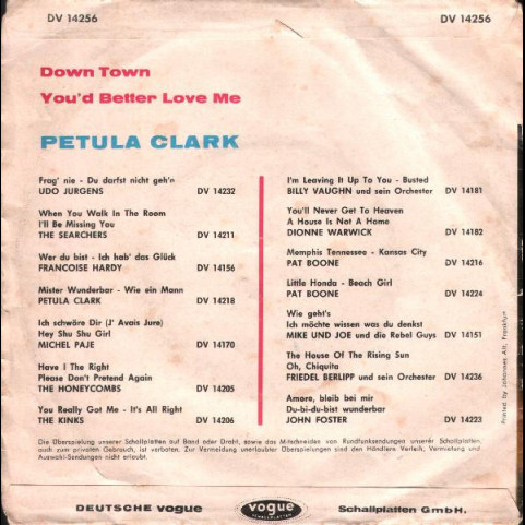 Petula Clark - Down Town / You'd Better Love Me (1964) [7"]