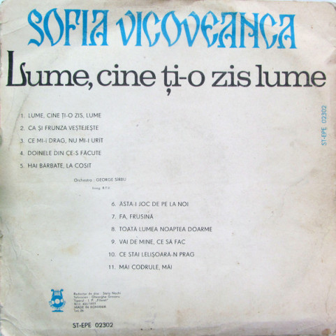 Sofia Vicoveanca - Lume, Cine Ți-o Zis Lume (1983) [1LP]