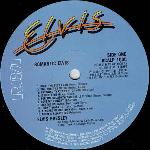 Elvis Presley - Romantic Elvis - 20 Love Songs (1982) [1LP]