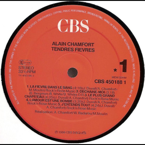 Alain Chamfort - Tendres Fièvres (1986) [1LP]