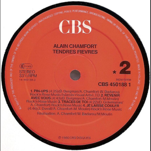 Alain Chamfort - Tendres Fièvres (1986) [1LP]