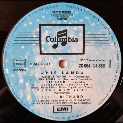 Cliff Richard & Cliff Barrows With Ralph Carmichael Orchestra And Ralph Carmichael Singers, The - His Land [1LP]