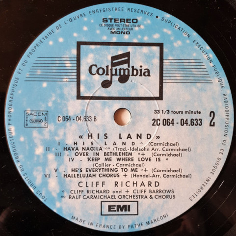 Cliff Richard & Cliff Barrows With Ralph Carmichael Orchestra And Ralph Carmichael Singers, The - His Land [1LP]