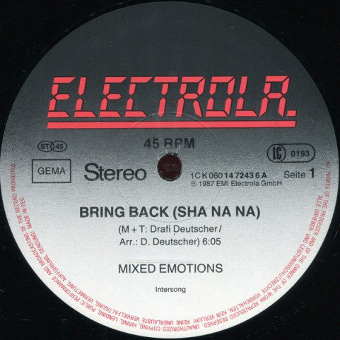 Mixed Emotions - Bring Back (Sha Na Na) (Extended Sha na na-Mix) (1987) [12"]