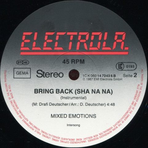 Mixed Emotions - Bring Back (Sha Na Na) (Extended Sha na na-Mix) (1987) [12"]