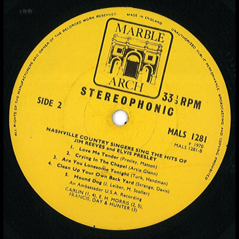 Nashville Country Singers - Sing The Hits Of Jim Reeves And Elvis Presley (1970) [1LP]