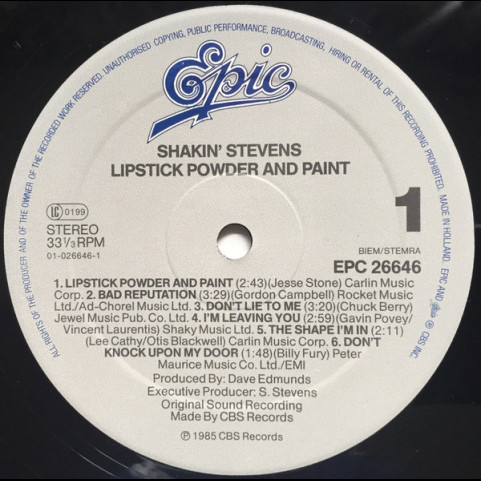 Shakin' Stevens - Lipstick Powder And Paint (1985) [1LP]