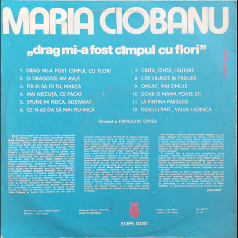 Maria Ciobanu - Drag Mi-a Fost Cîmpul Cu Flori (1983) [1LP]