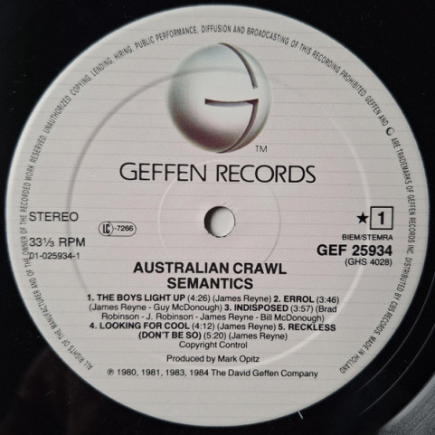 Australian Crawl - Semantics (1984) [1LP]