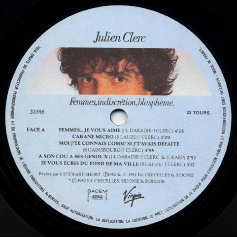 Julien Clerc - Femmes, Indiscrétion, Blasphème. (1982) [1LP]