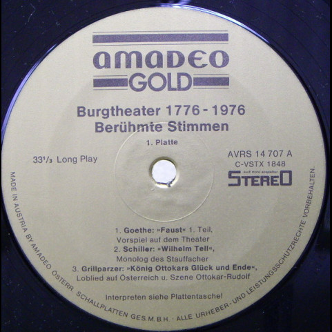 Paula Wessely, Attila Hörbiger, Ewald Balser, Josef Meinrad - Burgtheater 1776-1976  Berühmte Stimmen (1976) [2LP]