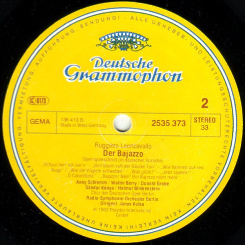 Ruggiero Leoncavallo / Pietro Mascagni, Gloria Davy · Anny Schlemm · Sándor Kónya, Walter Berry · Donald Grobe · Janos Kulka - Der Bajazzo / Cavalleria Rusticana [1LP]