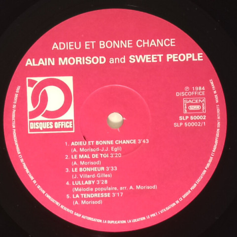 Alain Morisod And Sweet People - Adieu Et Bonne Chance (1984) [1LP]
