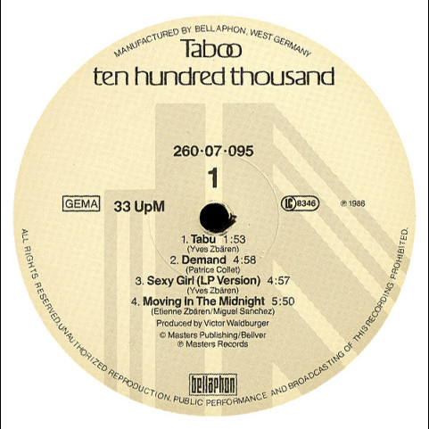 Taboo (17) - Ten Hundred Thousand (1986) [1LP]