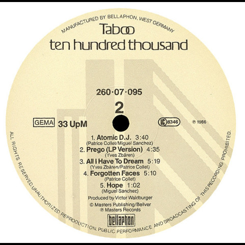 Taboo (17) - Ten Hundred Thousand (1986) [1LP]