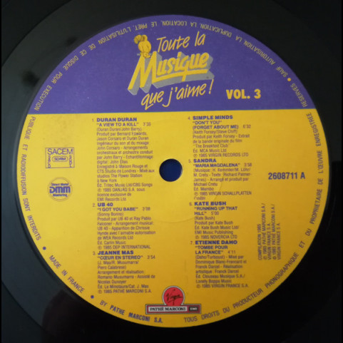 Various - Toute La Musique Que J'aime ! Vol. 3 (1985) [1LP]