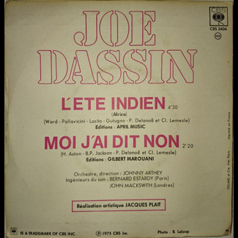 Joe Dassin - L’été Indien (Africa) (1975) [7"]