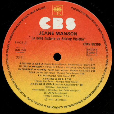 Jeane Manson - La Belle Histoire De Shirley Violette  (1981) [1LP]