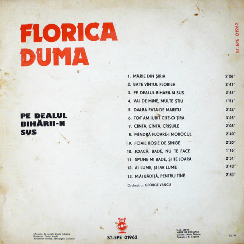 Florica Duma - Pe Dealul Bihării-n Sus (1982) [1LP]